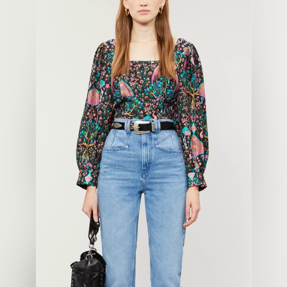 Sandro Black Women's Ivea Silk Floral Print Top, US 1/Small